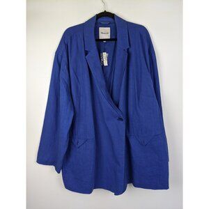 Madewell Linen Blazer Double-Breasted Crossover Womens Plus Size 3X Blue NWT NEW